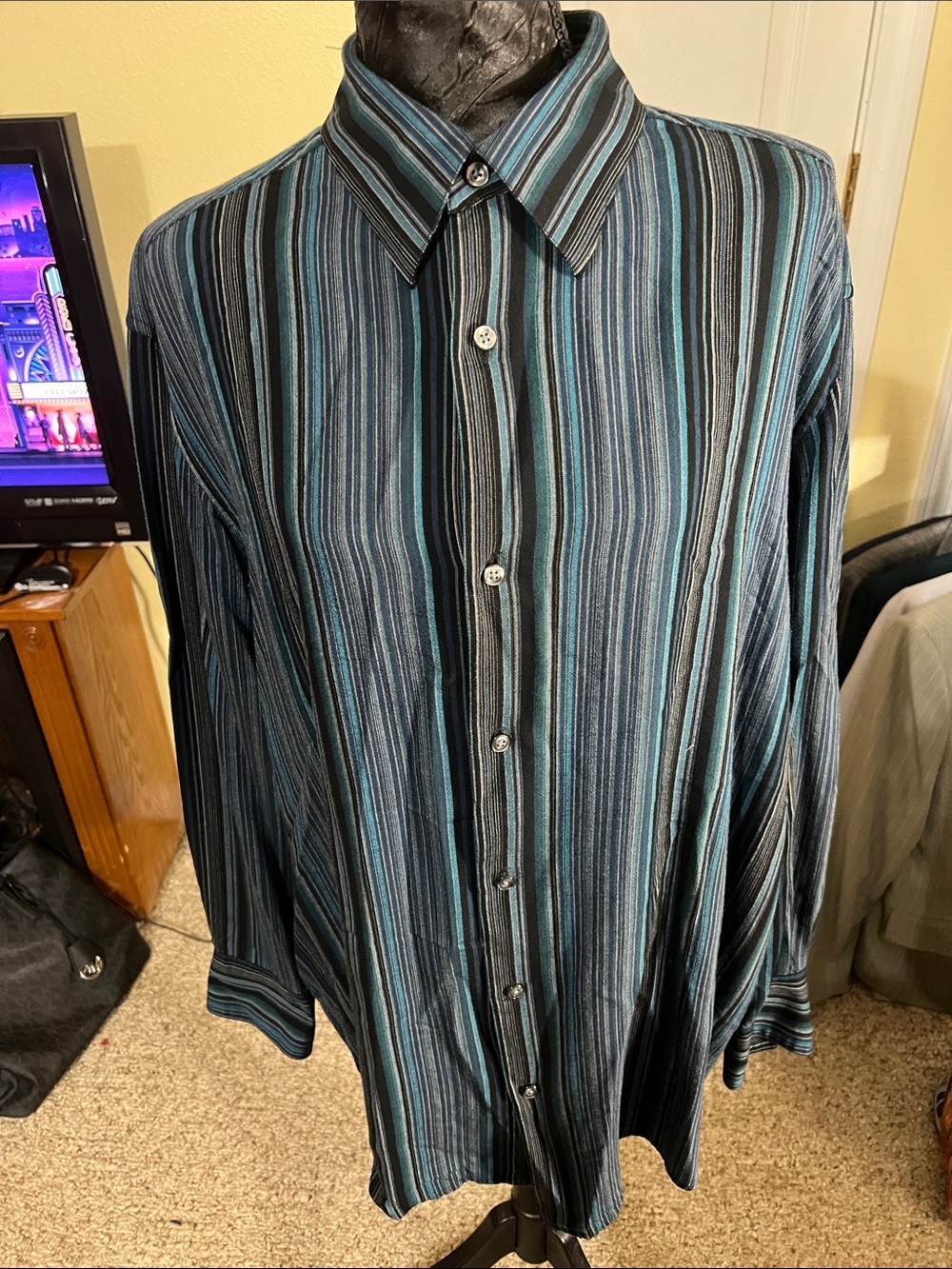 Claiborne Blue & Black Striped Button-Down Shirt
